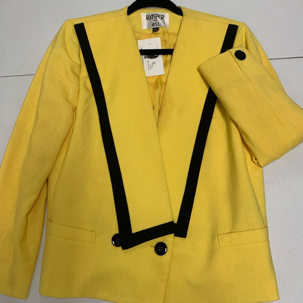 Kasper Women's Bright Yellow Blazer with Black Trim